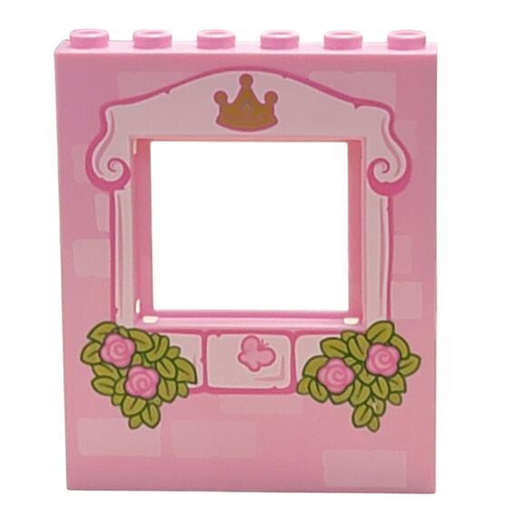 LEGO Princess Play Castle Window Pink Roses Crown 15627pb003 10668 1x6x6 Parts - Picture 1 of 2